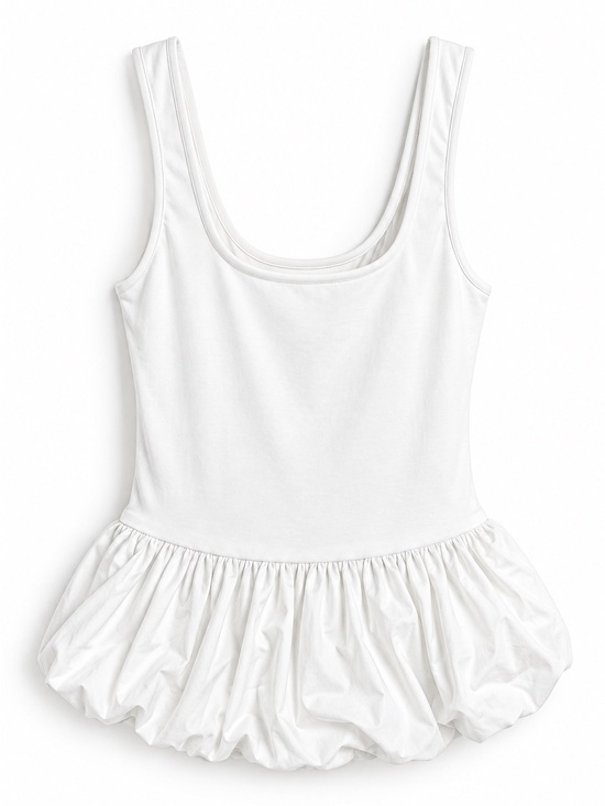 H&M Tops - H&M Divided SOLD-OUT White Scoop Neck Bubble-Hem Tank (385)